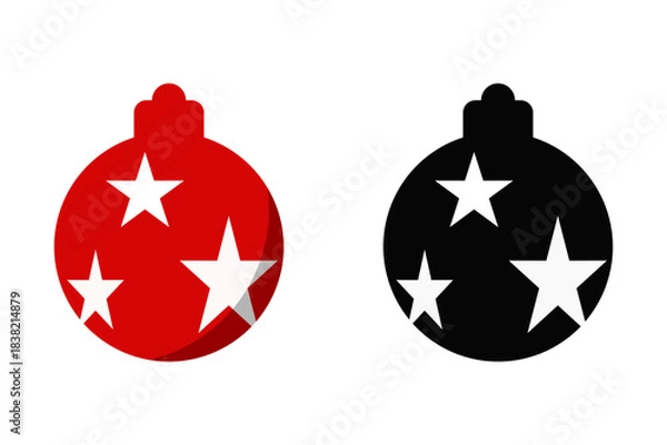 Fototapeta Xmas Christmas Tree Decoration Ball with Stars Winter Symbol Red and Black Element Symbol Icon Set. Vector Image.