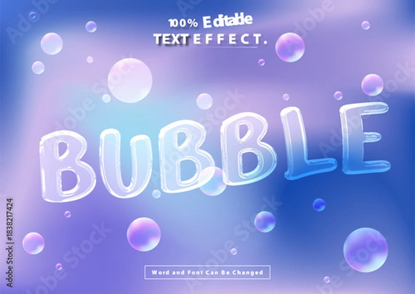 Obraz Bubble text effect transparent style. 3d template editable. Blue Balloon style effect