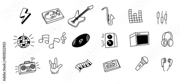 Obraz music doodle icon bundle hand drawing instrument disco rock song