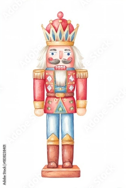 Fototapeta Wooden nutcracker with a red hat and mustache