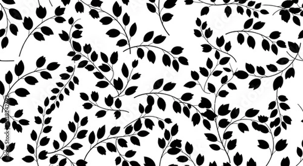 Fototapeta Seamless Black Branch Leaf Pattern Background for Elegant Textile Wallpaper Design