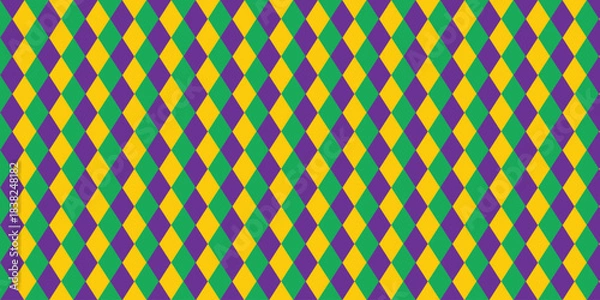 Fototapeta Mardi Gras banner with Mardi Gras Seamless Pattern. Vector illustration, streamers confetti