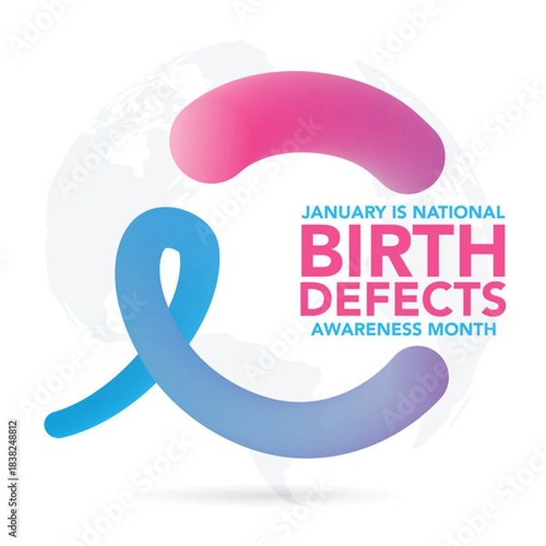 Obraz National Birth Defects Awareness Month concept. Banner with pink and blue ribbon awareness and text. Vector illustration. January awareness month