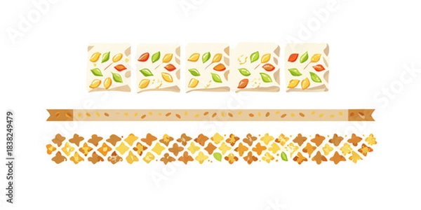 Obraz Seamless horizontal composition of sweet seasoning, template element for packaging design. Vector illustration flat icon border set on white background. icon