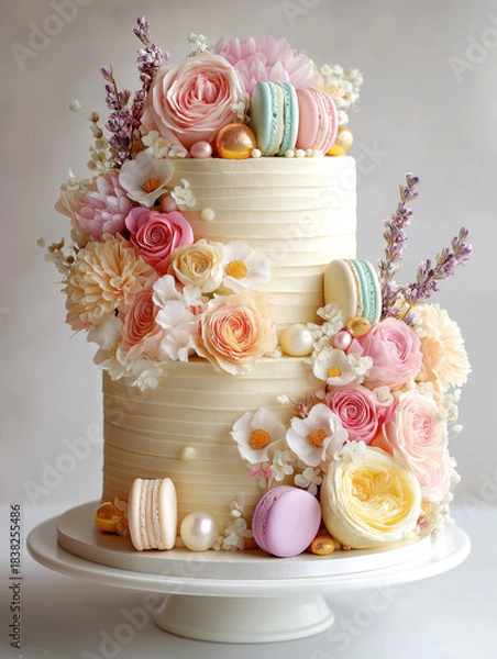 Fototapeta Wedding cake with flowers