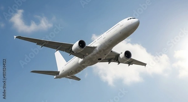 Obraz Airplane Taking Off Against a Beautiful Blue Sky with Wispy Clouds