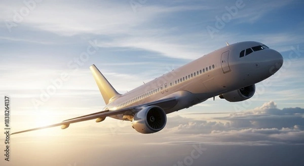 Obraz Airplane soars majestically through a stunning skyscape, backlit by golden light.