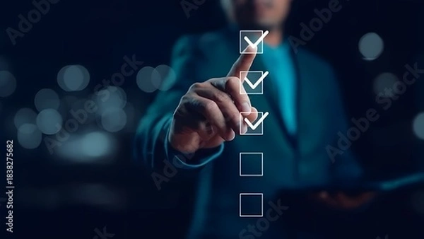 Fototapeta Action Checklist Completion by Business Professional in Office Environment