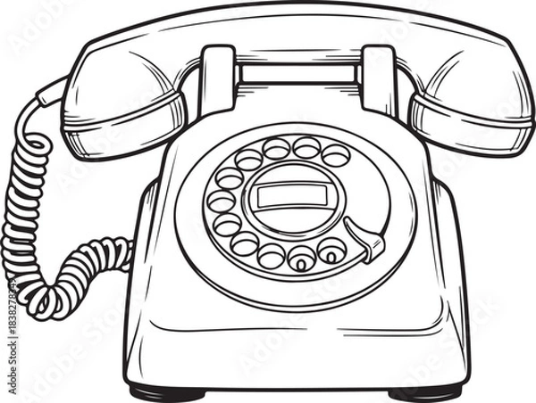 Fototapeta Vintage Rotary Telephone Illustration Retro Phone Vector, Vintage rotary dial telephone vector illustration for old phone communication and technology design