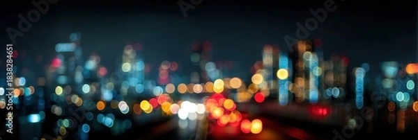 Obraz Blurred city lights bokeh background at night with traffic motion