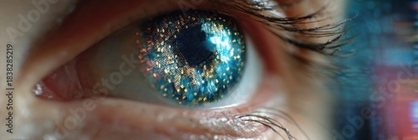 Obraz Extreme close-up of human eye with futuristic digital iris pattern