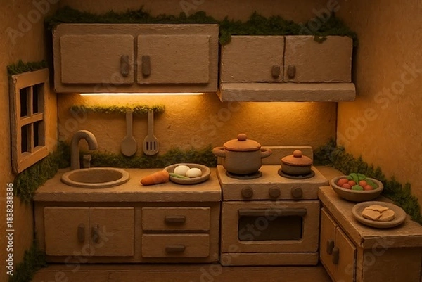 Obraz Whimsical Claymation Miniature Kitchen with Handmade Details