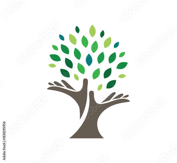 Obraz Abstract Hands Holding Leaf Tree Logo