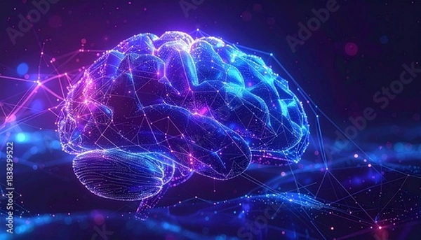 Fototapeta Artificial Intelligence Brain Network with Glowing Neon Connections and Digital Data Flow