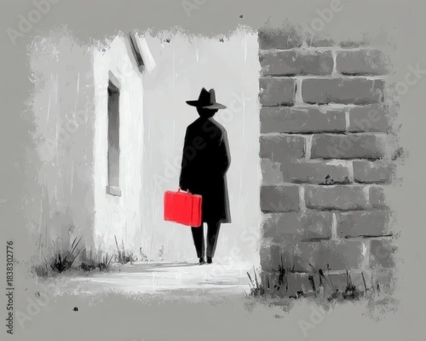 Fototapeta Mysterious figure with a red briefcase.