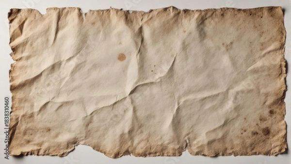 Fototapeta Aged and crumpled paper texture with stained edges, perfect for vintage backgrounds and historical document overlays.