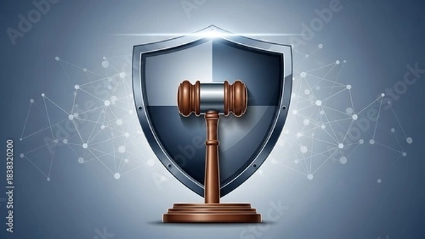 Fototapeta Gavel and Shield - Symbol of Justice and Protection.