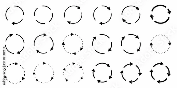 Obraz Arrangement of circular arrows with varying styles and dashed outlines