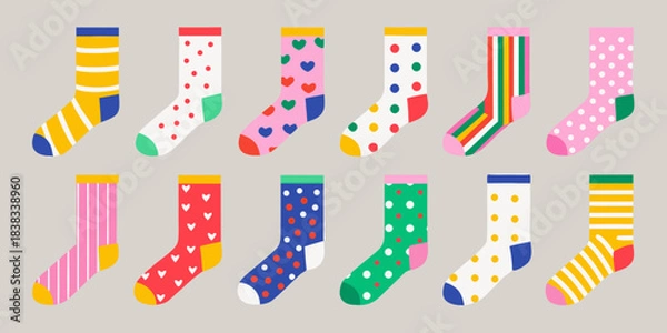 Obraz Colorful assorted socks with various patterns displayed on a light gray background