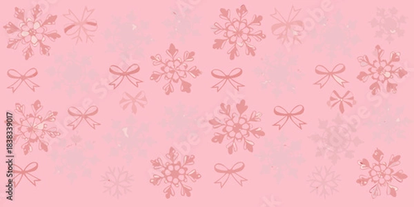 Obraz A delicate pink background featuring scattered snowflakes and ribbon bow patterns