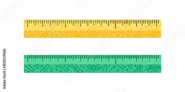 Obraz Two colorful rulers with measurement markings displayed against a white background