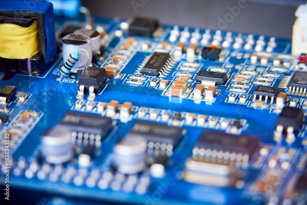 Obraz Close-up of electronic circuit board with electronic components. Technology background