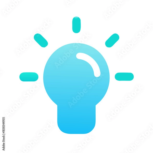 Fototapeta cyan glowing light bulb icon with rays and gradient design
