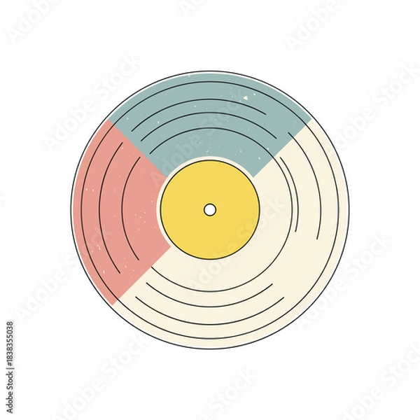 Fototapeta Colorful vinyl record in retro style with distinct segments  