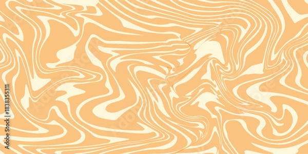 Fototapeta Abstract monochrome horizontal background with colorful distorted waves. Trendy vector illustration in style retro 60s, 70s. Orange and beige colors