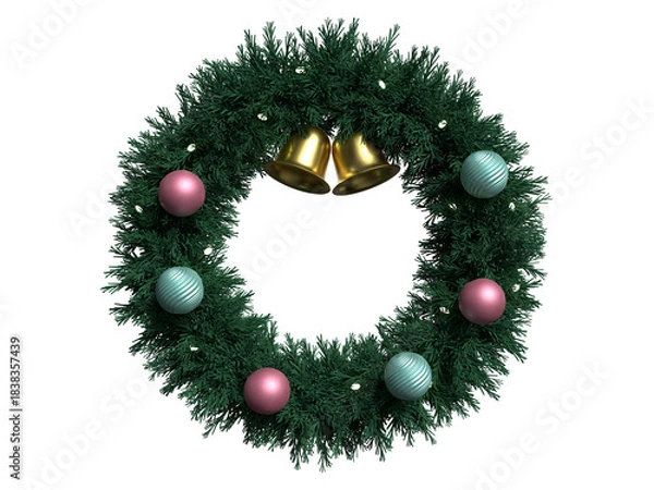 Fototapeta オナーメントで装飾されたクリスマスリースの3Dイラスト