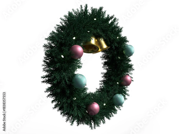 Fototapeta オナーメントで装飾されたクリスマスリースの3Dイラスト