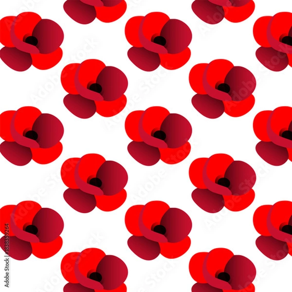 Obraz Seamless vector pattern with poppy flower on white background