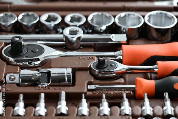 Obraz Professional work tools set for technicians in a box