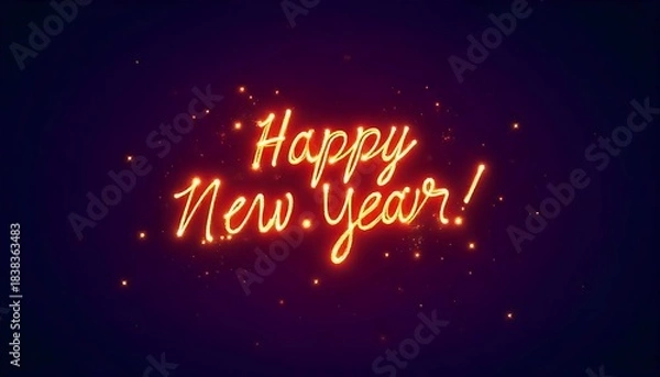 Fototapeta Happy new year glowing text on dark sparkling background