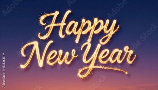 Fototapeta Happy new year glowing text on dark sparkling background