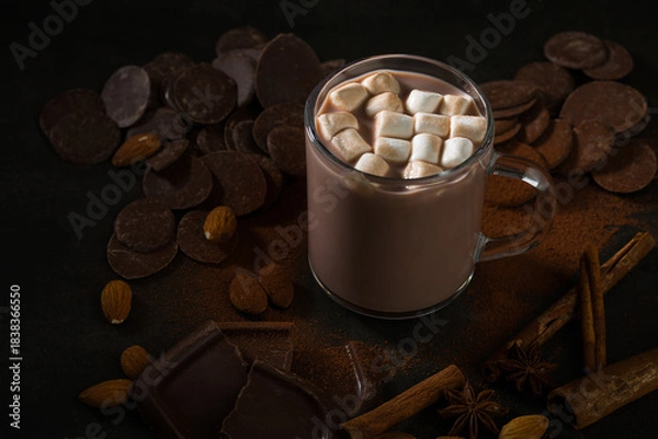 Obraz Sweet Warm Hot Chocolate Cocoa with Marshmallows