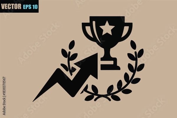 Obraz Achievement, success, growth, and victory icon with star trophy.