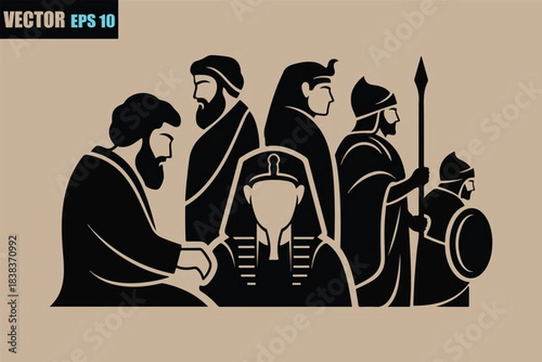 Obraz Ancient civilization leaders and warriors group silhouette vector