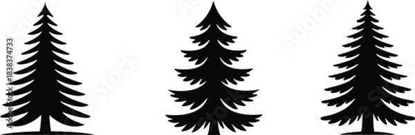 Obraz Stunning collection of three distinct black silhouette pine tree icons perfect for nature designs and winter branding projects