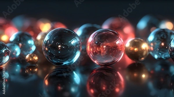 Fototapeta Modern cyber Christmas ornament group with luminous digital spheres and sleek reflective neon lighting