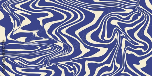 Fototapeta Abstract horizontal background with colorful waves. Trendy vector illustration in style retro 60s, 70s. Blue and beige colors