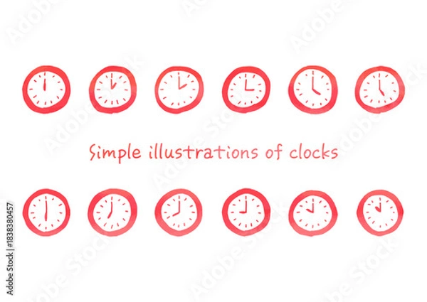 Obraz 水彩風の手描きで描いた時計のイラスト素材