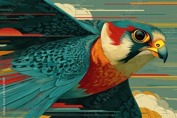 Fototapeta Soaring Eagle of Might: An artistic eagle, radiating power and freedom as it cuts through the sky, its focused gaze and outstretched wings showcasing an avian marvel.