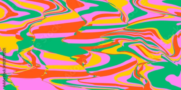 Fototapeta Retro set colorful psychedelic horizontal  backgrounds in style 60s, 70s. Trendy abstract hand drawn waves. Vector illustration