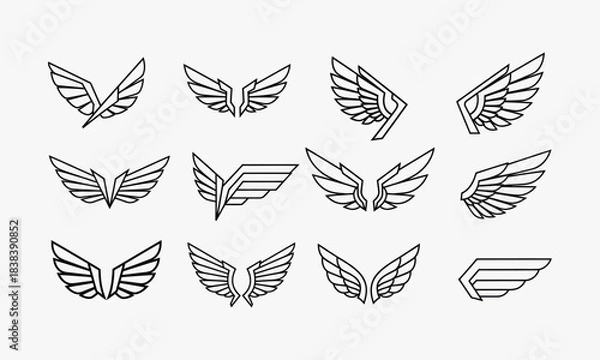 Fototapeta Minimalist line art wing icon collection