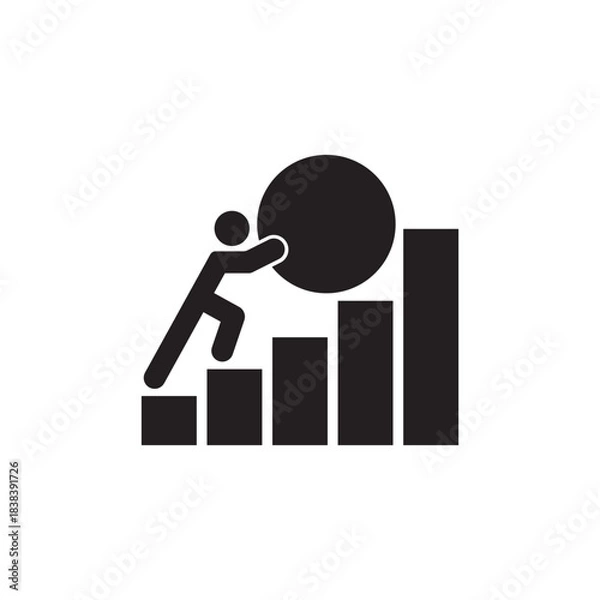 Fototapeta Business Growth Challenge Icon of Person Pushing Sphere Up Bar Chart
