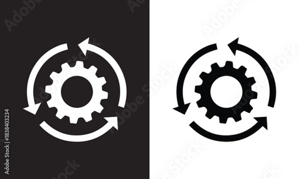 Fototapeta Moving gears with circular arrows. Mechanism. Industrial cycle concept. Rotating gear wheel or gear icon. Moving cogs with circular arrows. vector illustration eps file. 