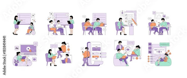 Fototapeta Educational Activities in Classroom Vector Illustration