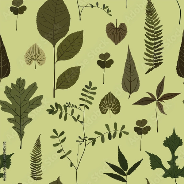 Obraz Green leaves vector illustration, pattern