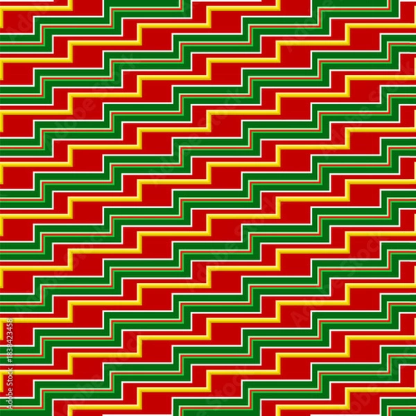 Fototapeta Broken line, zigzag, isolated seamless pattern of lines on a red background. Vector illustration.